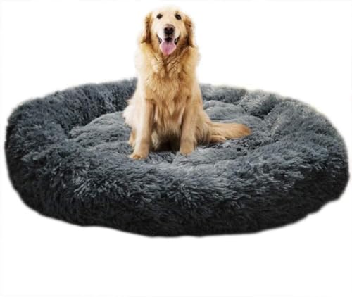 SZSXYBZ Großes Hundebett, mittelgroß, Katzenhöhle, rutschfest, flauschig, beruhigend, tiefer Schlafkorb, warme Matte, waschbar (grau, 90 x 90 cm) von SZSXYBZ