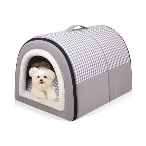 SZSXYBZ Hundehütte, 2-in-1, geschlossene, warme, schlafende Katzenhöhle, Hundenest mit abnehmbarem Kissen, faltbar, warmes Hundehaus für kleine, mittelgroße und große Hunde (Grau, 35 x 27 x 25 cm) von SZSXYBZ