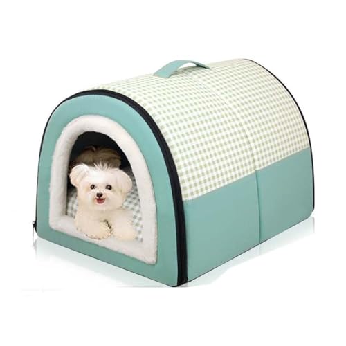 SZSXYBZ Hundehütte, 2-in-1, geschlossene, warme, schlafende Katzenhöhle, Hundenest mit abnehmbarem Kissen, faltbar, warmes Hundehaus für kleine, mittelgroße und große Hunde (Grün, 35 x 27 x 25 cm) von SZSXYBZ