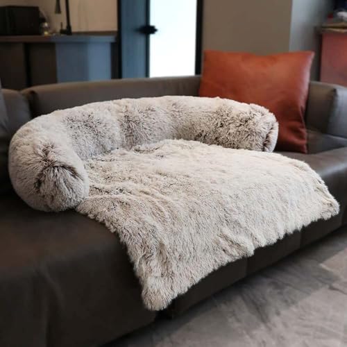 SZSXYBZ Ultraweiche Hundematte, Sofa, warmes Plüsch, beruhigendes Hundebett, Angstlinderung, Haustier-Sofa-Kissen, abnehmbarer, waschbarer Möbelbezug für Hunde und Katzen (Kaffee, 115 x 95 x 15 cm) von SZSXYBZ