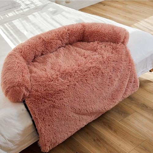 SZSXYBZ Ultraweiche Hundematte, Sofa, warmes Plüsch, beruhigendes Hundebett, Angstlinderung, Haustier-Sofa-Kissen, abnehmbarer, waschbarer Möbelbezug für Hunde und Katzen (Rosa, 130 x 105 x 18 cm) von SZSXYBZ