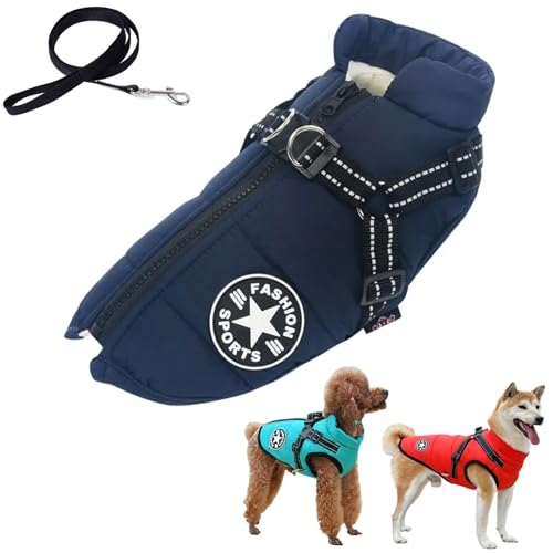 Sport – wasserdichte Winterjacke mit integriertem Geschirr, Pawbibi Hundejacke mit Geschirr, winddicht, reflektierend, gemütlich, warm, verstellbar, Schnee-Equafleece-Hundemantel mit Reißverschluss von SZSXYBZ