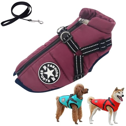 Sport – wasserdichte Winterjacke mit integriertem Geschirr, Pawbibi Hundejacke mit Geschirr, winddicht, reflektierend, gemütlich, warm, verstellbar, Schnee-Equafleece-Hundemantel mit Reißverschluss von SZSXYBZ