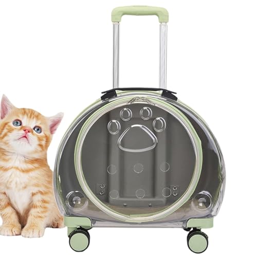 Transportbox für Katzen mit Rollen, PC-Koffer, transparente Katzentasche, Luftfrachtbox, Hunde-Outdoor-Haustierrucksack, tragbare Luftpolsterbox (Grün A) von SZSXYBZ