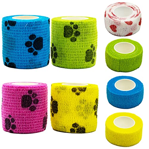 Selbstklebende Bandage, Elastische Kohäsive Haftbandage für Hund, Pferd, Haustier, Wrap Klebeverband für Handgelenk Knöchel Finger, in 4 Farben, 5cm*4.5m(4 Rollen), 2.5cm*4.5m(4 Rollen) von SZXMDKH