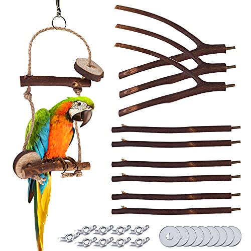 Vogelständer für Papageien – 10 Stück Naturholz-Gabel, Sitzstange und 2 Stück Rankenkugel für Papageienkäfig Zubehör von Saderoy