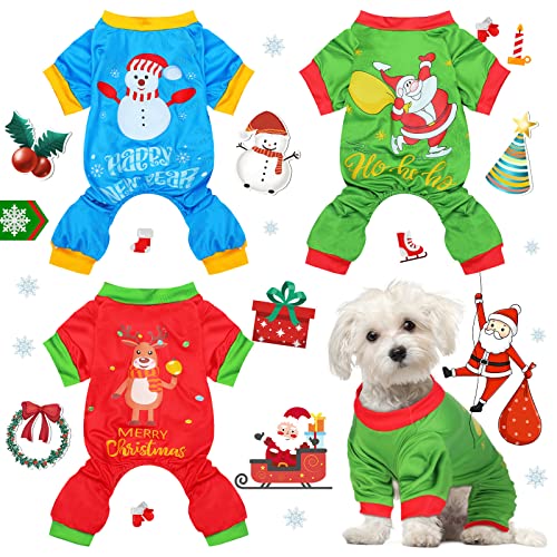 3 Stück Weihnachten Hund Pyjama Hund Overall Haustier Weihnachten Pyjama Kleidung Urlaub Hund Einteiler Hund Welpe Strampler Body Weihnachtsmann Schneemann Elch Hund Bekleidung Jumpsuit für Haustier von Sadnyy