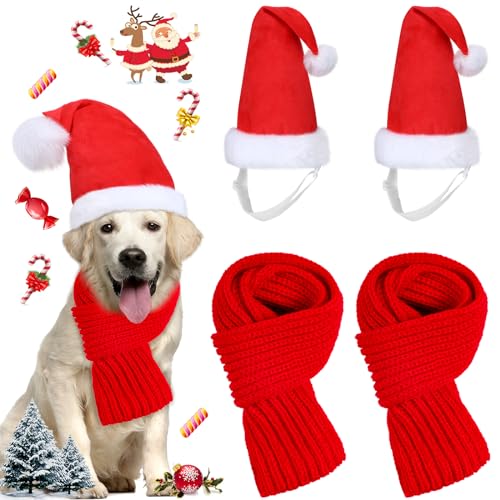 4 Stück Weihnachten Hund Weihnachtsmann Hut und Schal Weihnachten Hund Kostüm Set Xmas Apparel Christmas Dog Scarf Het Puppy Santa Hat Winter Urlaub Welpe Weihnachtsmann Outfit für kleine, mittelgroße und große Hunde (groß) von Sadnyy