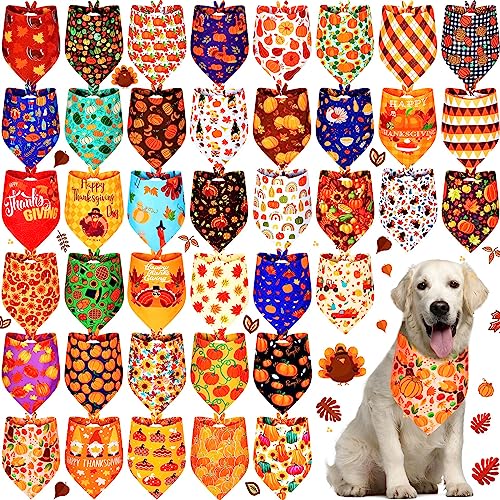 40 Stück Herbst Hund Bandanas Bulk Thanksgiving Day Lätzchen Kürbis Ahornblätter Dreieck Wendbar Hund Bandana Verstellbares Haustier Halstuch Schal Waschbar Katzenschal für Urlaub Haustiere (L) von Sadnyy