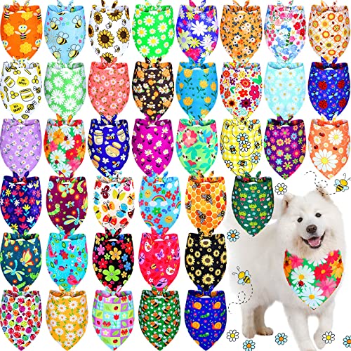 40 Stück Sommer Frühling Hund Bandanas Weihnachten Hund Lätzchen Dreieck Wendbar Hund Bandana Verstellbar Haustier Halstuch Schal Waschbar Katzenschal für Sommer Urlaub Haustiere (Blume, XL) von Sadnyy