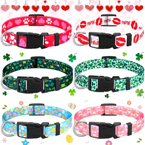 6 Stück Valentinstag Hundehalsbänder St. Patrick's Day Ostern, niedliches Hundehalsband mit Sicherheits-Kunststoffschnalle, kleine, mittelgroße Hunde (Größe M) von Sadnyy