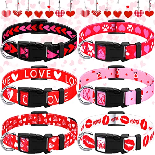 6 Stück Valentinstag Hundehalsband Welpenhalsbänder für kleine, mittelgroße und große Hunde, verstellbares Welpen-Hundehalsband, weiches, bequemes Katzenhalsband mit Kunststoffschnalle (klein) von Sadnyy