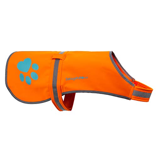 SafetyPUP XD Wasserdichte SoftshellHundeweste. Gute Sichtbarkeit, reflektierende Jacke mit leichtem Fleecefutter. Ideal für kühlere Klimazonen. BlazeOrangeStoff schützt Ihren Welpen in der Nähe von SafetyPUP XD