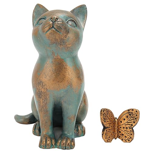 Sahgsa Katzen-Gedenkfigur mit Schmetterling, Katzen-Gartenstatue für Hof, Kunst, Rasen, Ornamente, Veranda, Terrasse, Balkon, Zuhause – Geschenke für Oma, Mutter, Frauen von Sahgsa