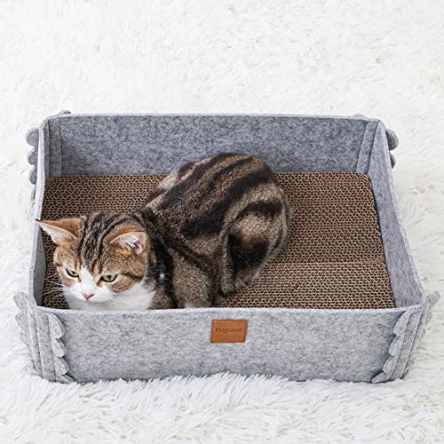 SaiDeng 2-in-1 abnehmbares Katzenbett & Katzenkratzbrett, 43,8 x 34,4 cm, faltbar, verschleißfest, rutschfest, für Innen- und Katzenbereich, Grau von SaiDeng