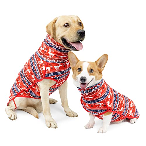 SaiDeng Haustier-Hunde-Weihnachtskostüme, Rentier-Schneeflocken-Druck, bequem, atmungsaktiv, Winter, warme Pullover-Kleidung für alle Arten von Hunden für Weihnachten, Halloween, Neujahr, Party, Rot, von SaiDeng