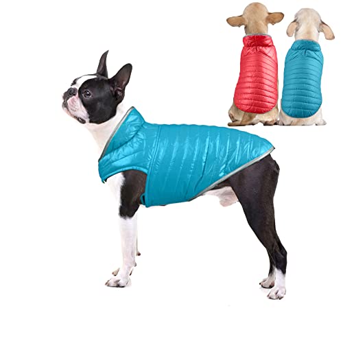 SaiDeng Wendbare HundeWinterDaunenjacke mit reflektierenden Streifen, leichte, doppelseitige Kontrastfarbe, WinterHaustierweste, warmes kaltes Wetter, Hundekleidung für kleine, mittelgroße Hunde, von SaiDeng