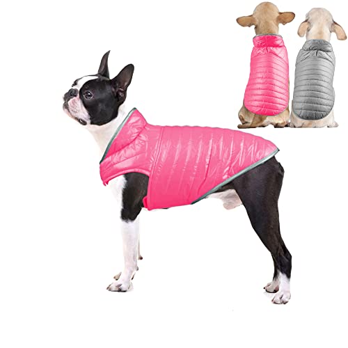 SaiDeng Wendbare Hunde-Winter-Daunenjacke mit reflektierenden Streifen, leichte, doppelseitige Kontrastfarbe, Winter-Haustierweste, warmes kaltes Wetter, Hundekleidung für kleine, mittelgroße Hunde, von SaiDeng