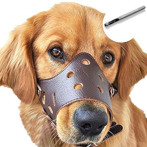 SaiDuoDuo Hund Anti Biss Mund Maulkorb Haustier, Komfort Secure Anti-Barking Leder Hundemaulkorb für Long-Snout Rassen, atmungsaktiv und einstellbar,Braun,XS von SaiDuoDuo