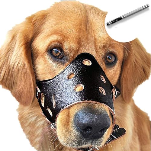 SaiDuoDuo Hund Anti Biss Mund Maulkorb Haustier, Komfort Secure Anti-Barking Leder Hundemaulkorb für Long-Snout Rassen, atmungsaktiv und einstellbar,Schwarz,S von SaiDuoDuo