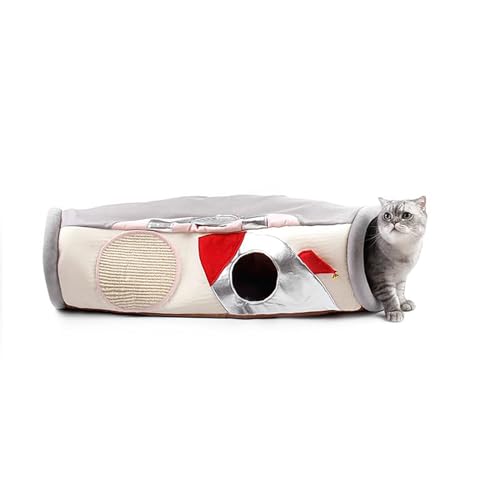 SaiDuoDuo Katzentunnel, zusammenklappbares Katzenrohr mit waschbarem Design, Katzentunnel Spielzeug mit Katze Kratzbrett,Weiß,Space von SaiDuoDuo
