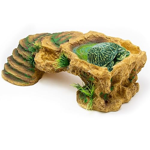 Saihisday Schildkröte Sonnenplattform Kleine Wasserschildkröte, Bartdrache Box Schildkröte Höhle Stil Sitzstange für natürliche Lebensraum Simulation Aquarium Dekoration von Saihisday