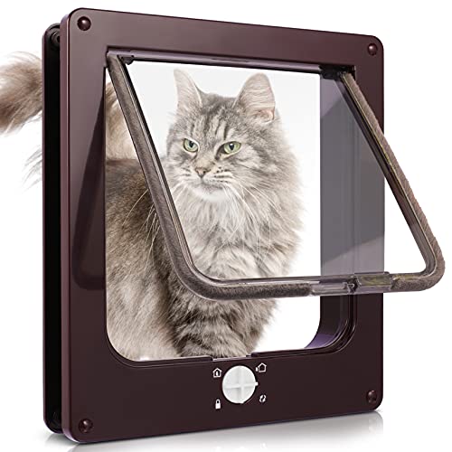 Sailnovo Katzenklappe Hundeklappe 4 Wege für Katzen und Kleine Hunde, Installieren Leicht, Cat Flap Klappe Hundetür Katzentür Haustierklappe 23.5 * 27 * 5,5 cm Braun von Sailnovo