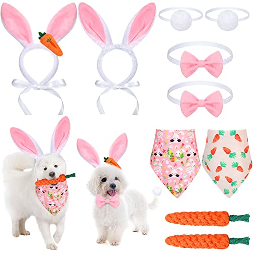 10 Stück Hund Bunny Ohren und Ostern Welpe Spielzeug Kit Hund Ostern Kostüm Stirnband Schwanz Fliege Haustier Hasenohren Stirnband Haustier Spielzeug Karotten Ostern Bandana für Urlaub Haustier Hund von Saintrygo