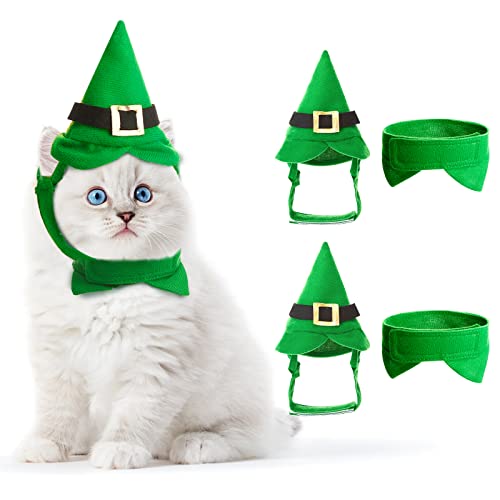 4 Stück Katze Kobold Kostüm St Patrick's Day Haustier Hund Kobold Kostüm Lustige Katze Hut mit Krawatte Schal Grün Haustier Urlaub Outfit für Kätzchen Katzen kleine Hunde Welpen Weihnachten St von Saintrygo