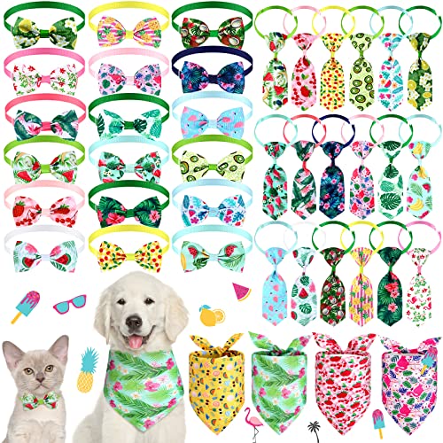 40-teiliges Sommer-Fliegen für Hundehalsband, Haustier-Bandana-Set enthält 18 Haustier-Krawatten, 18 Haustier-Fliegen, 4 Hundehalstücher mit verstellbarem Halsband von Saintrygo