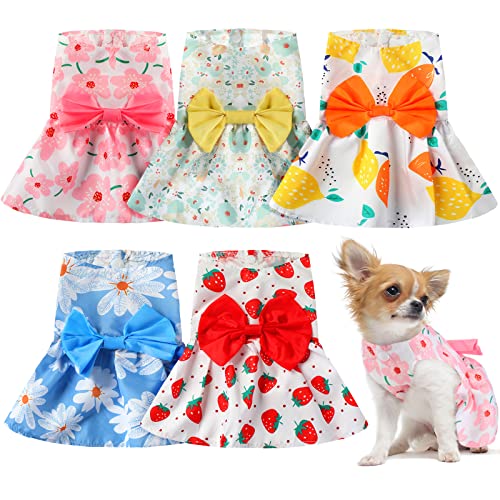 5 Hundekleider für Hunde, Blumenkleid für Welpen, Kleidung mit Schleife, Prinzessinnen-Kleidung für Hunde, Haustiere, niedliches Sommeroutfit für kleine Haustiere, Katzen, 5 Stile (XL) von Saintrygo