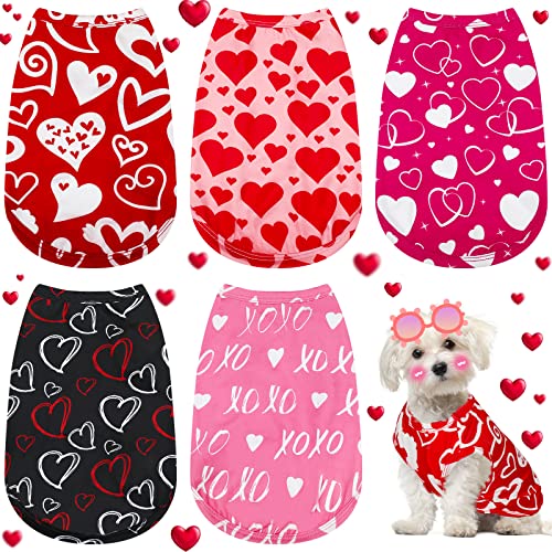 5 Stück Valentinstag Haustier Weste Shirt Romantische Hundebekleidung Welpe Party Kostüme Doggie Shirts Katze Outfits Welpe Herz T-Shirt Atmungsaktive Haustier Bekleidung für Haustier (klein) von Saintrygo