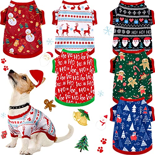 6 Stücke Weihnachten Hundekleidung Hundeanzug Haustier Shirts Atmungsaktiv Welpen Weste Gedruckt Weihnachten Schneemann Rentier Santa Claus Hundeshirts für Weiches Outfit Hunde und Katzen (S) von Saintrygo