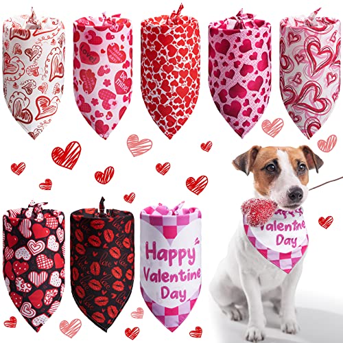 8 Packungen Valentinstag Hund Katze Bandanas Dreieck Haustier Schal Rot Rosa Herz Liebe Design Valentinstag Haustier Bandana für Kleine Mittlere Hunde Katzen Haustiere von Saintrygo