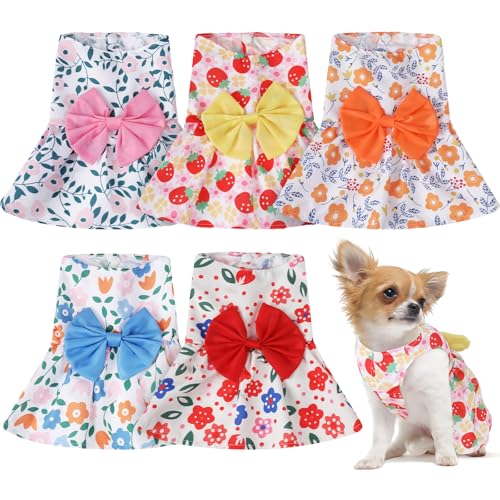 Hundekleider für kleine Hunde, Mädchen, Blumenmuster, für Haustiere, Prinzessinnen, Schleife, niedliches Sommer-Outfit, Hundekleidung für Yorkie, weibliche Katzen, kleine Haustiere, 5 Stile (frischer von Saintrygo