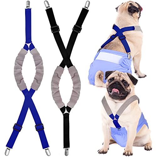 Saintrygo 2 Stück Hundewindel-Hosenträger-Bauchbänder, Hundegeschirr, hält Windel an Ihrem Hund für kleine, mittelgroße und große Hunde (Schwarz, Blau, L) von Saintrygo