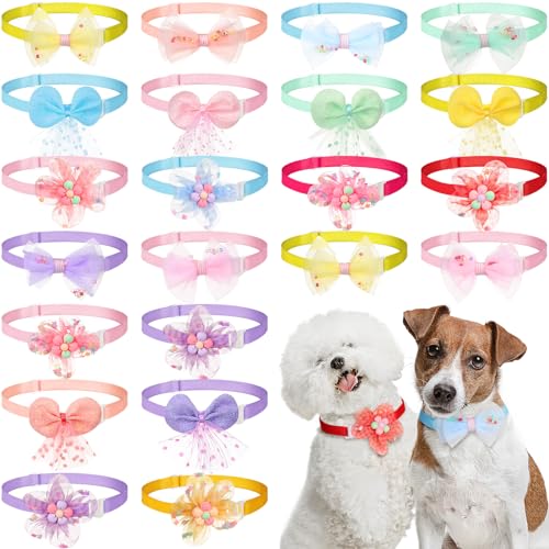 Saintrygo 22 Stück Hunde-Fliege, Blumenhalsband, verstellbare Fliege, Hundehalsband, Blumen-Haustierbedarf, Halsbänder, Punktdruck, Schleife, Blumenhalsband für mittelgroße und kleine Hunde, Katzen, von Saintrygo