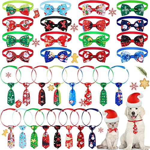 Saintrygo 32-teiliges Weihnachts-Hundeschleifen-Set mit 16 Hunde-Krawatten und 16 Hunde-Fliegen mit verstellbarem Halsband, Weihnachtspflegezubehör für Hunde (Größe M) von Saintrygo