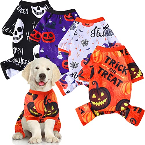 Saintrygo 4 Stück Halloween Hund Pyjama Urlaub Kleidung Hund Kostüme für Halloween Hund Bekleidung Overall Kürbis Totenkopf Geist Hexe Halloween Hund Kostüm für Welpen Hund Katze Halloween Cosplay von Saintrygo