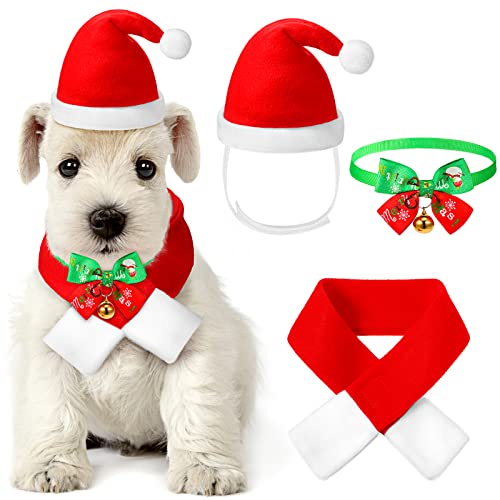 Weihnachtsmütze für Hunde mit Schal, Haustierkostüm, Weihnachtsmütze, Schal, Fliege, Halsband mit Glöckchen, Hund, Weihnachtsmannmütze, Schal, Anzug für Katze, Hund, Welpen, Cosplay, von Saintrygo