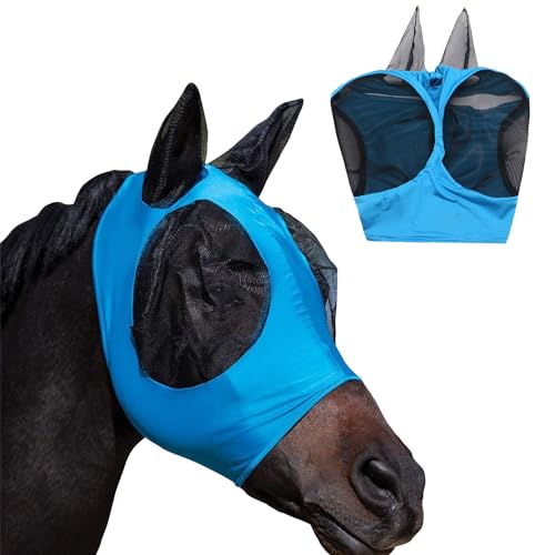 1 Fliegenmaske Pferd,Fliegenmaske Pferd Warmblut,Busse Fliegenmaske,Fliegenmaske Pferd uv Schutzprofessional Choice Fliegenmaske,Super Comfort Stretchy Fly Mask Large Eye Space,Blau von Saituo Home