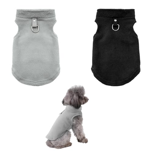 2 Stücke Hundemantel mit D-Ringen Hundemantel Hundemantel für Kleine Hunde Hundemantel Winter Hundekleidung Pullover für Hunde Hundepulli für Kleine Hunde(schwarz,grau)(s) von Saituo Home