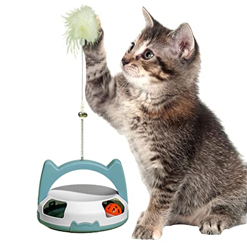 Sakamura Interaktives Katzenspielzeug für Indoor-Katzen, lustiger, rotierender Ball, Kätzchen-Spielzeug, interaktives Katzenspielzeug mit Federn und Glöckchen für Indoor-Katzen zum Spielen, Jagen, von Sakamura