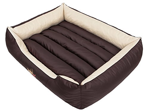 Hundebett Hundesofa Hundekissen mit erhöhte Ränder - L: 65 x 50 x 20 cm, Dunkelbraun + Creme - für kleine, mittelgroße und Ggroße Hunde Hundekörbchen Hundedecke Hundeliege Cord Orthopädisch von Sales Core