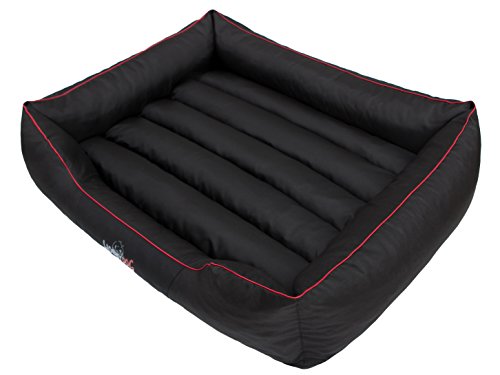 Hundebett Hundesofa Hundekissen mit erhöhte Ränder - L: 65 x 50 x 20 cm, Schwarz + Rote Linie - für kleine, mittelgroße und Ggroße Hunde Hundekörbchen Hundedecke Hundeliege Cord Orthopädisch von Sales Core