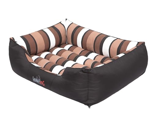 Hundebett Hundesofa Hundekissen mit erhöhte Ränder - XL: 85 x 65 x 24 cm, Schwarz + Streifen - für kleine, mittelgroße und Ggroße Hunde Hundekörbchen Hundedecke Hundeliege Cord Orthopädisch von Sales Core