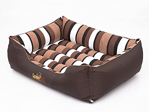 Hundebett Hundesofa Hundekissen mit erhöhte Ränder - XXXL: 140 x 115 x 25 cm, Braun + Streifen - für kleine, mittelgroße und Ggroße Hunde Hundekörbchen Hundedecke Hundeliege Cord Orthopädisch von Sales Core