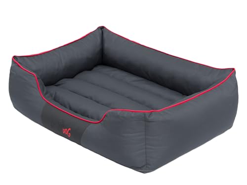 Hundebett Hundesofa Hundekissen mit erhöhte Ränder - XXXL: 140 x 115 x 25 cm, Grau + Rote Linie - für kleine, mittelgroße und Ggroße Hunde Hundekörbchen Hundedecke Hundeliege Cord Orthopädisch von Sales Core