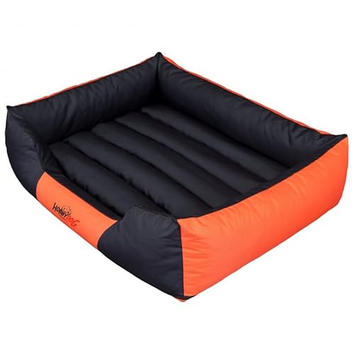 Hundebett Hundesofa Hundekissen mit erhöhte Ränder - XXXL: 140 x 115 x 25 cm, Schwarz + Orange - für kleine, mittelgroße und Ggroße Hunde Hundekörbchen Hundedecke Hundeliege Cord Orthopädisch von Sales Core