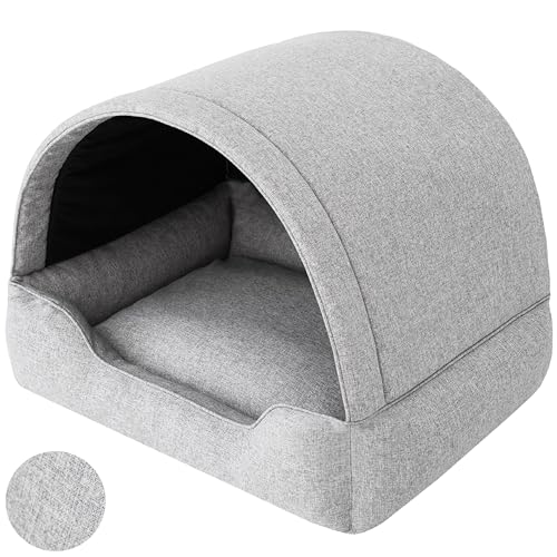 Höhle Hundebett, Hundehöhle mit versteiftem Dach, Hundehütte mit weicher Matratze. Schlafplatz für Haustiere mit schützendem Baldachin, Hundehütte aus Stoff, Sofa und Hundekissen in einem von Sales Core